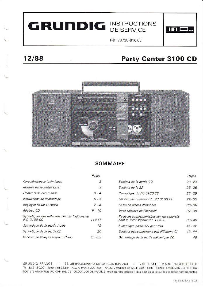 Grundig Party Center 3100 CD Service Manual