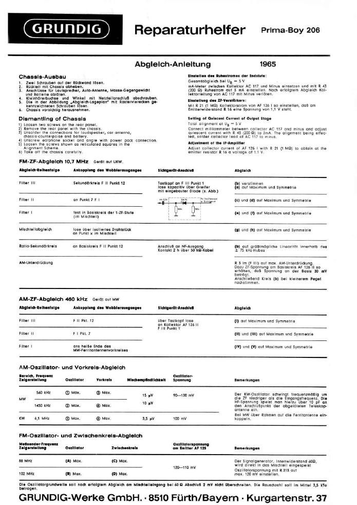 Grundig Prima Boy 206 Service Manual