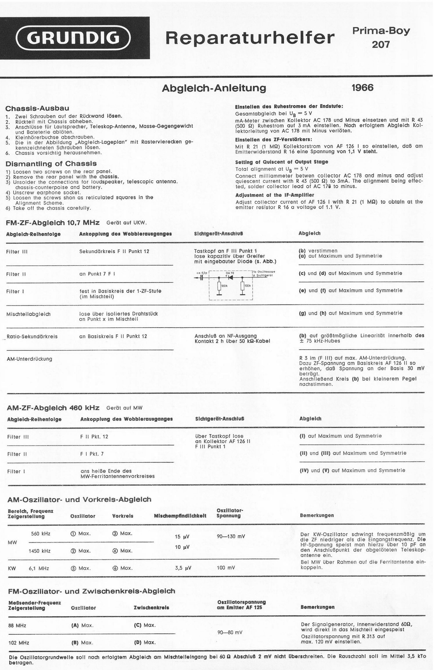 Grundig Prima Boy 207 Service Manual