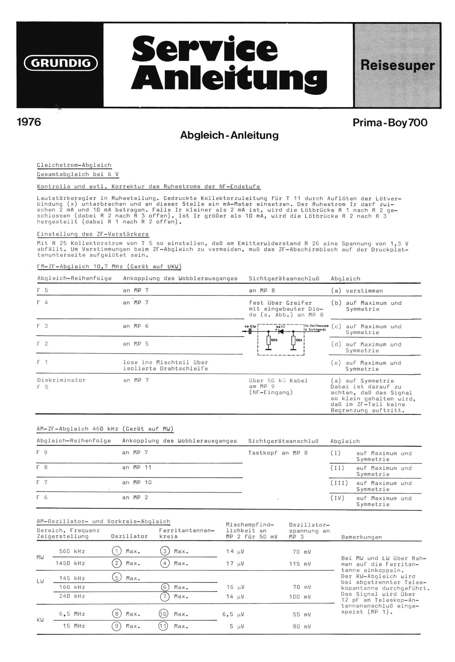 Grundig Prima Boy 700 Service Manual