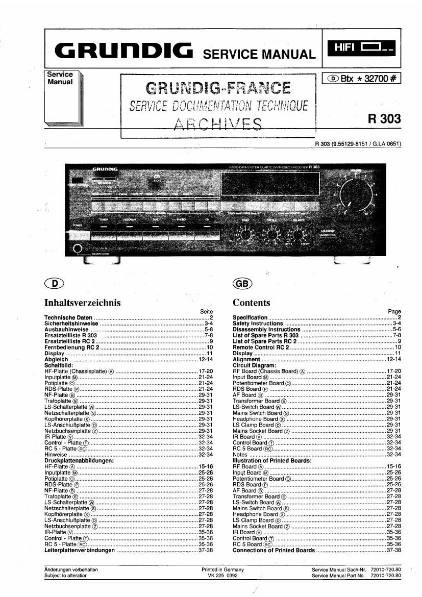 Grundig R 303 Service Manual