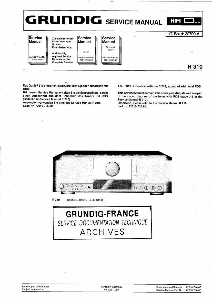 Grundig R 310 Service Manual