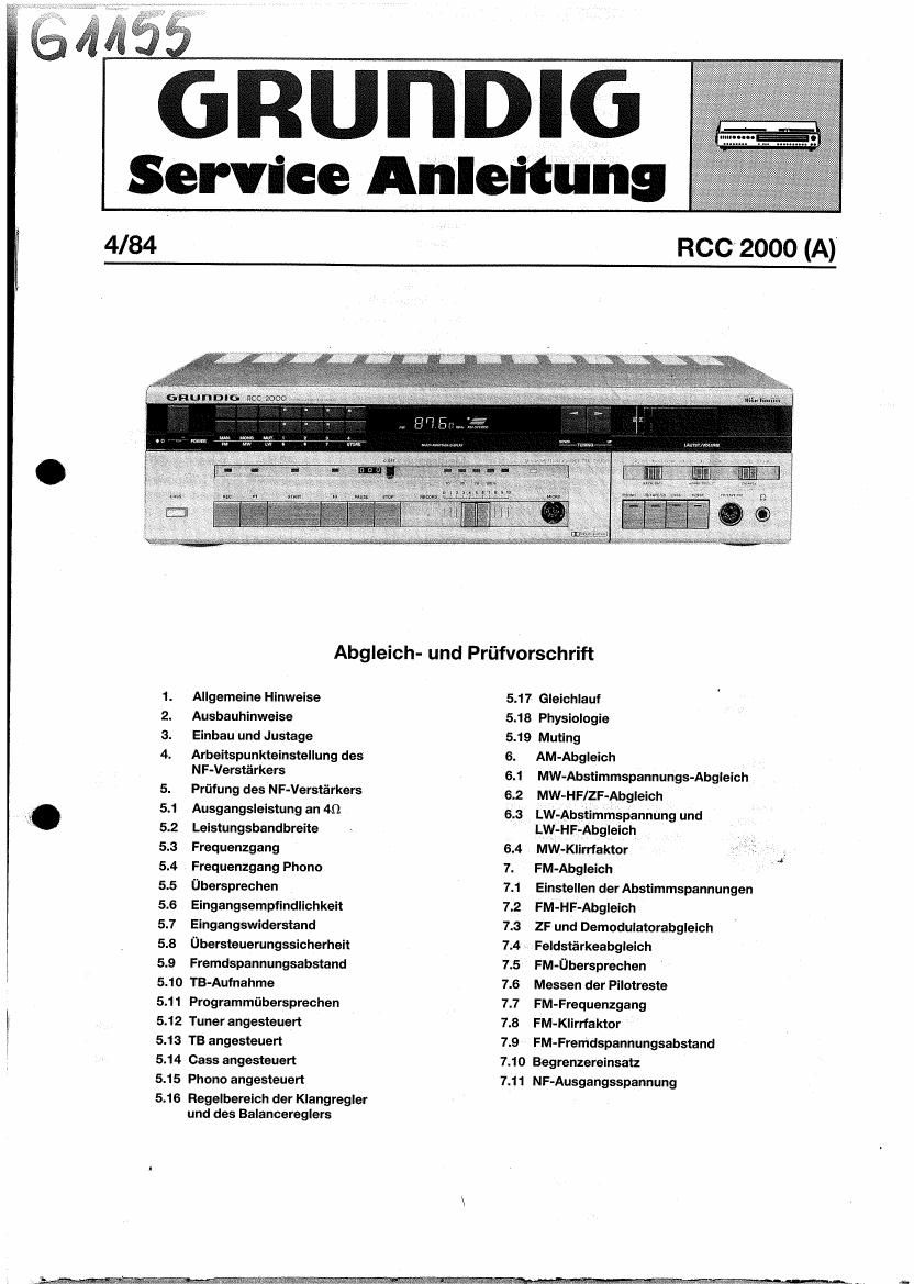 Grundig RCC 2000 Service Manual