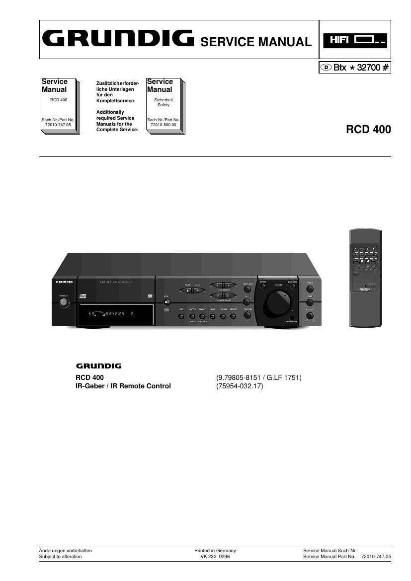 Grundig RCD 400 Service Manual