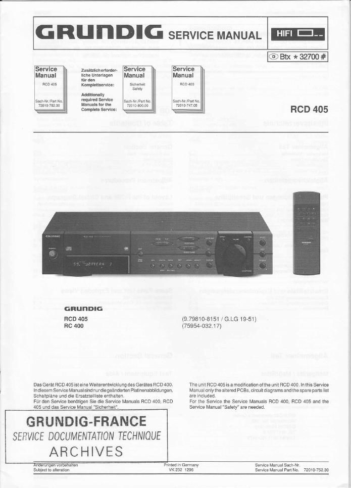 Grundig RCD 405 Service Manual