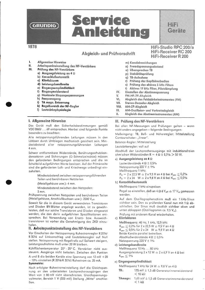 Grundig RPC 200 Service Manual