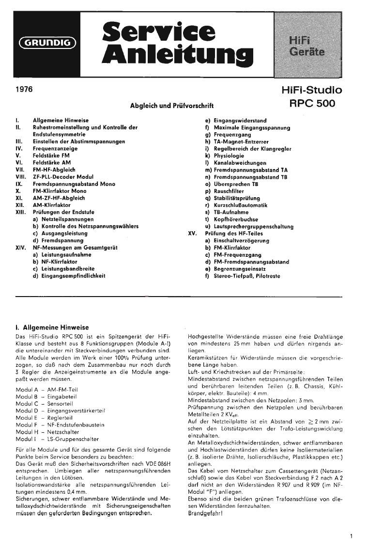 Grundig RPC 500 Service Manual