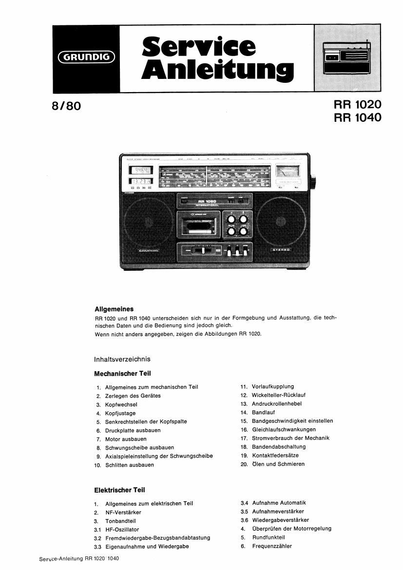 Grundig RR 1020 RR 1040 Service Manual