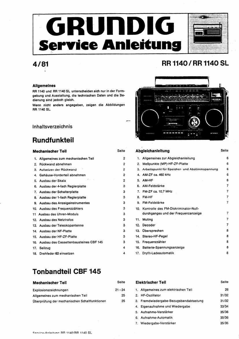Grundig RR 1140 SL Service Manual