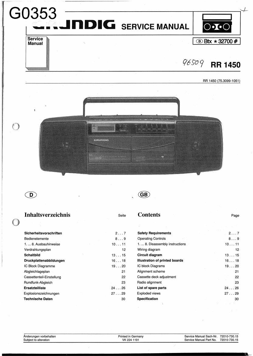Grundig RR 1450 Service Manual