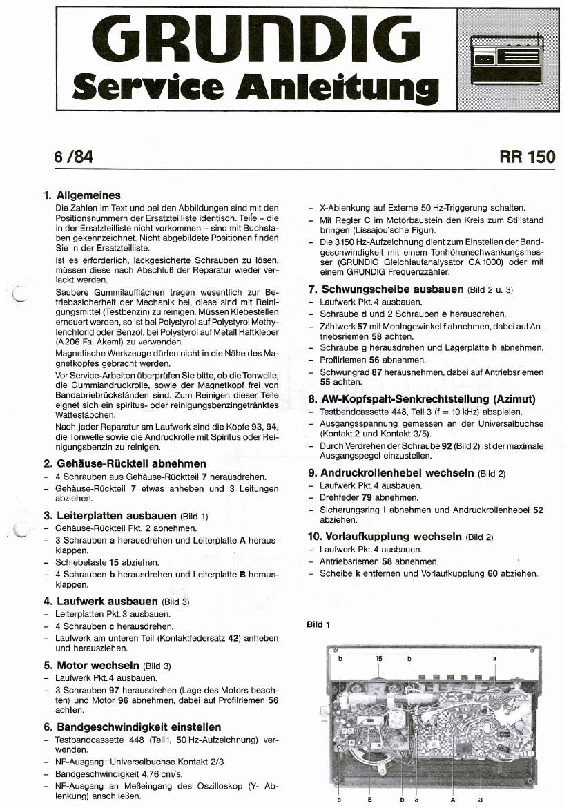 Grundig RR 150 Service Manual