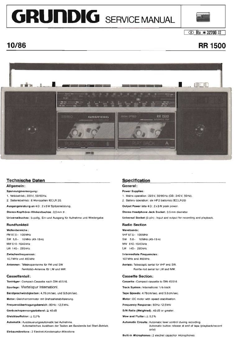 Grundig RR 1500 Service Manual