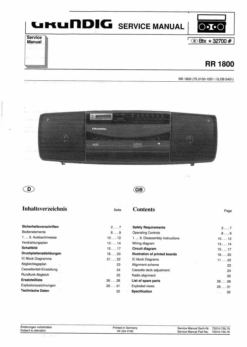 Grundig RR 1800 Service Manual
