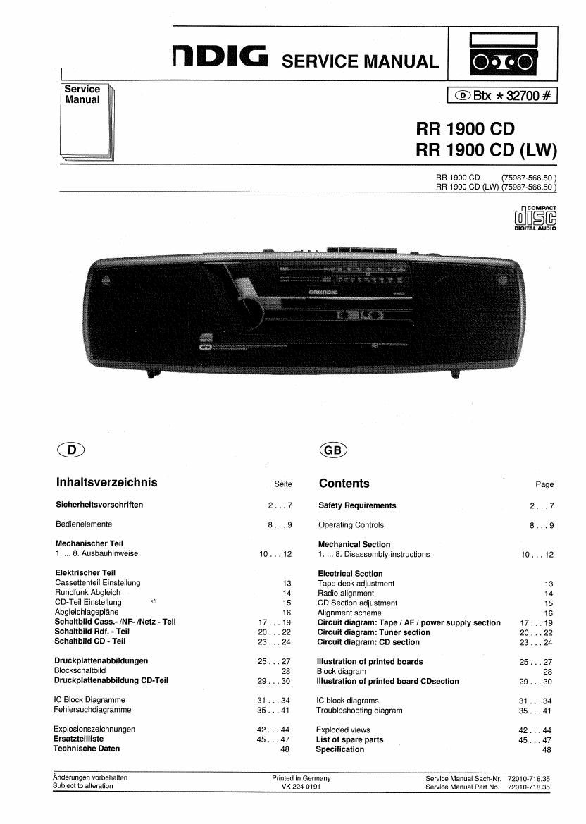 Grundig RR 1900 CD Service Manual