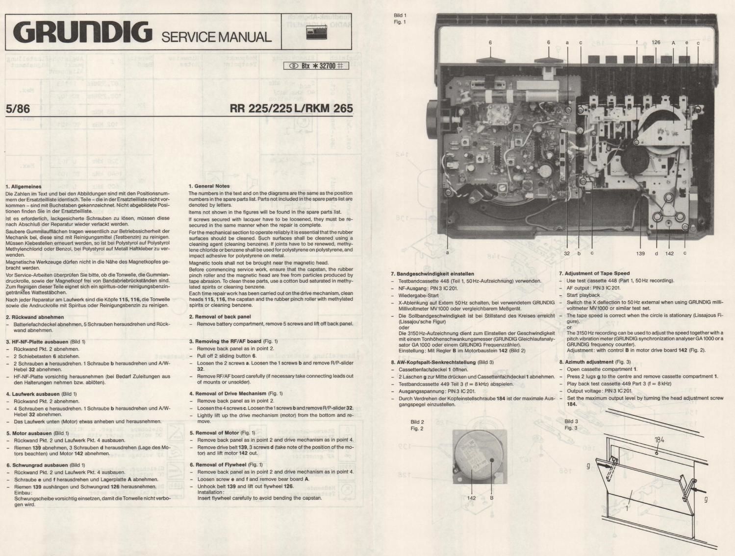 Grundig RR 225 Service Manual