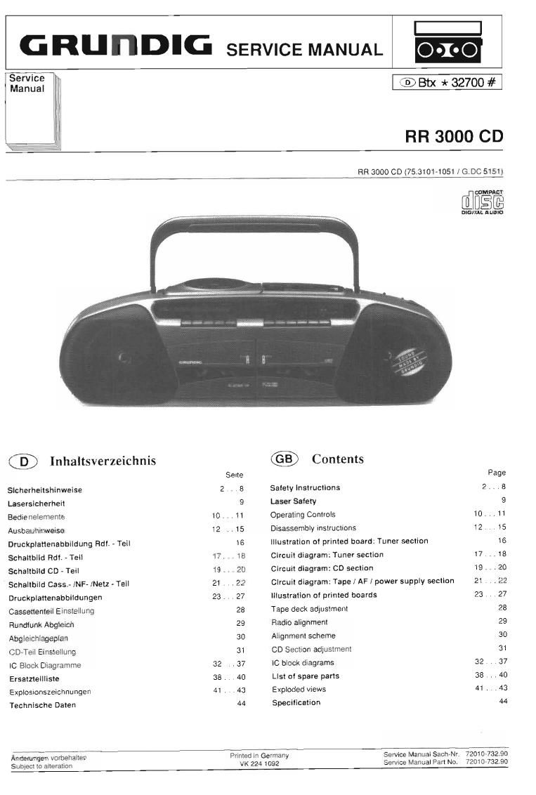 Grundig RR 3000 CD Service Manual
