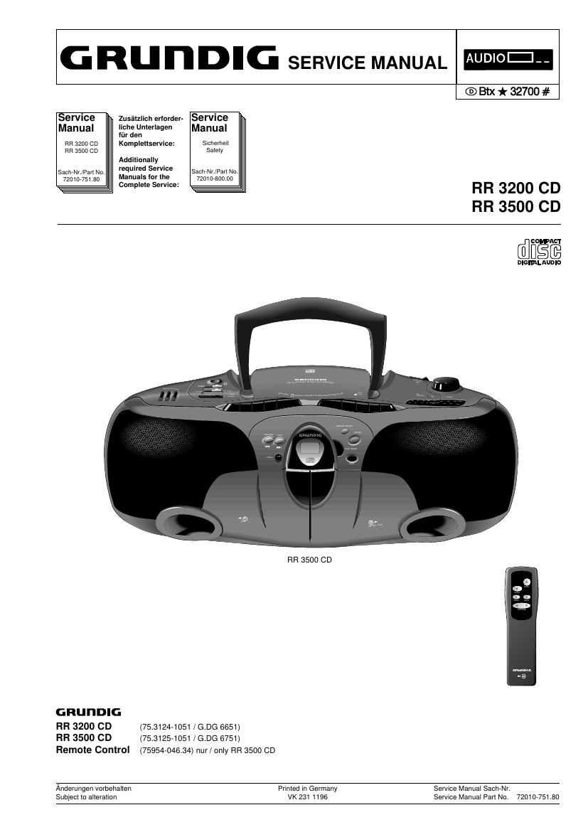 Grundig RR 3200 CD RR 3500 CD Service Manual