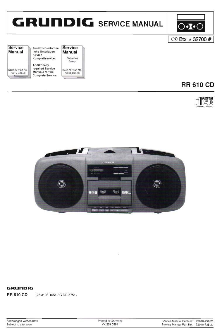 Grundig RR 610 CD Service Manual