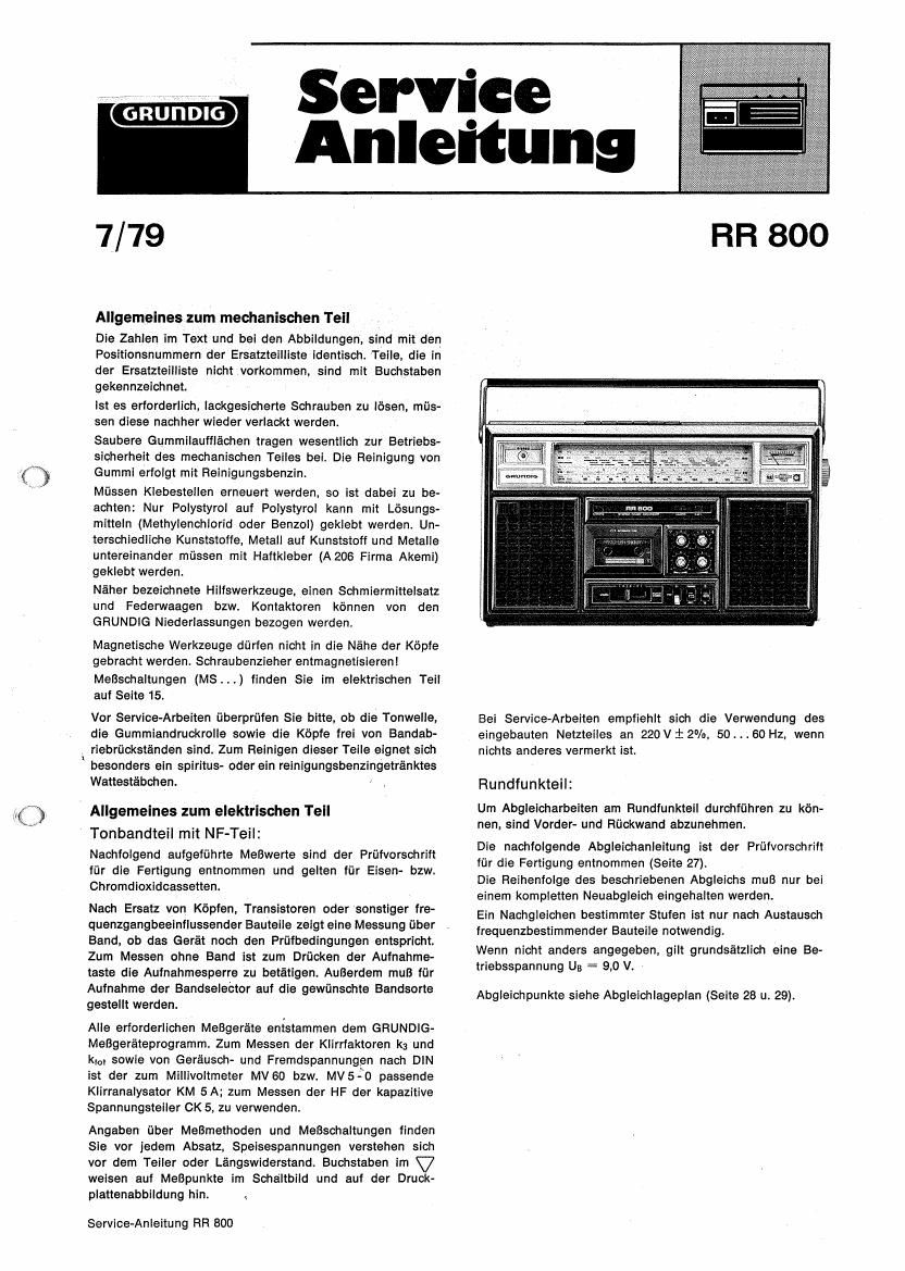 Grundig RR 800 Service Manual