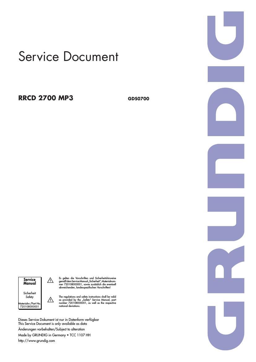 Grundig RRCD 2700 MP 3 Service Manual