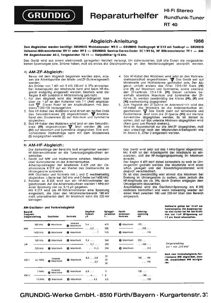 Grundig RT 40 Service Manual