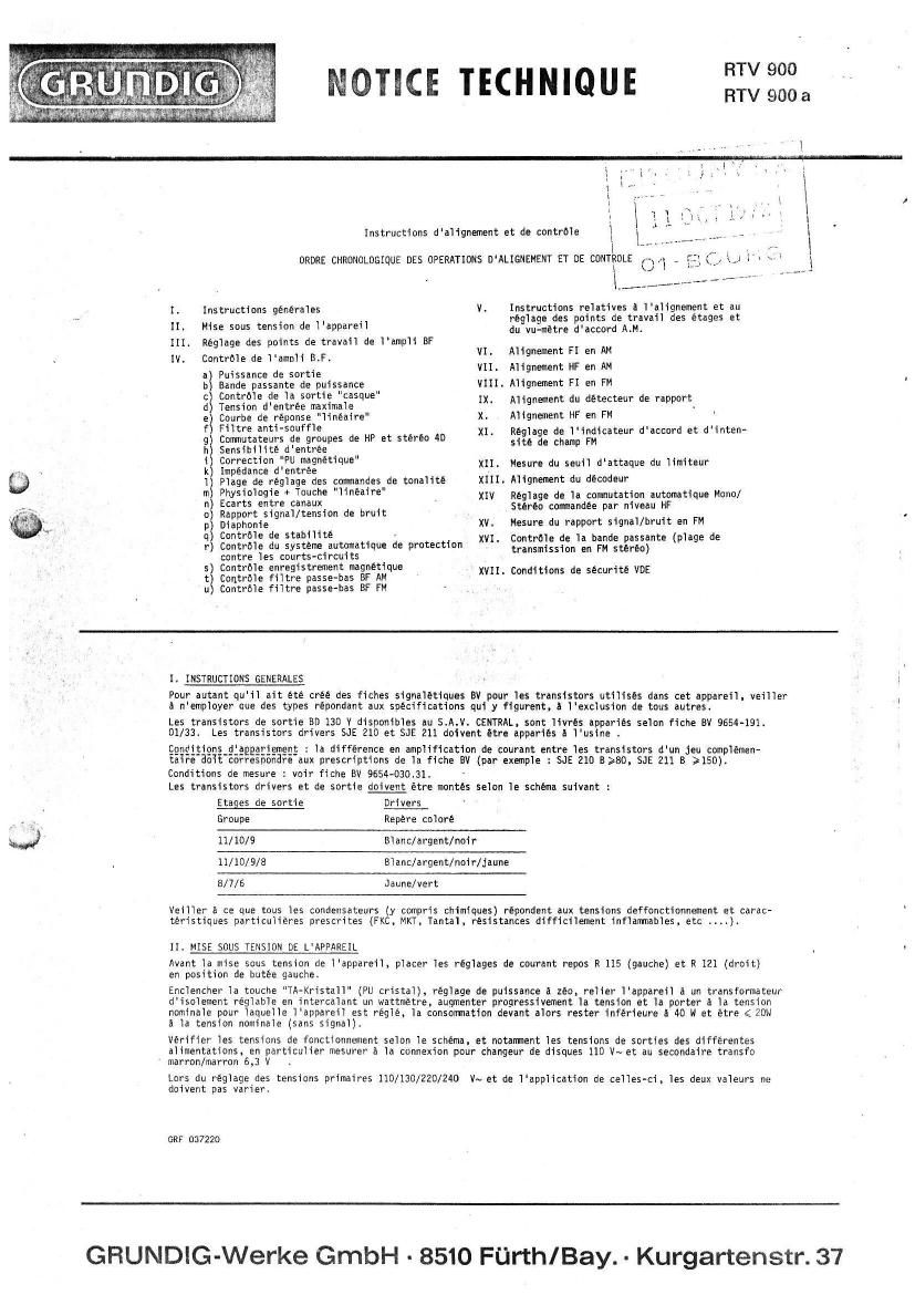 a Grundig Original Service Manual für RTV 900 