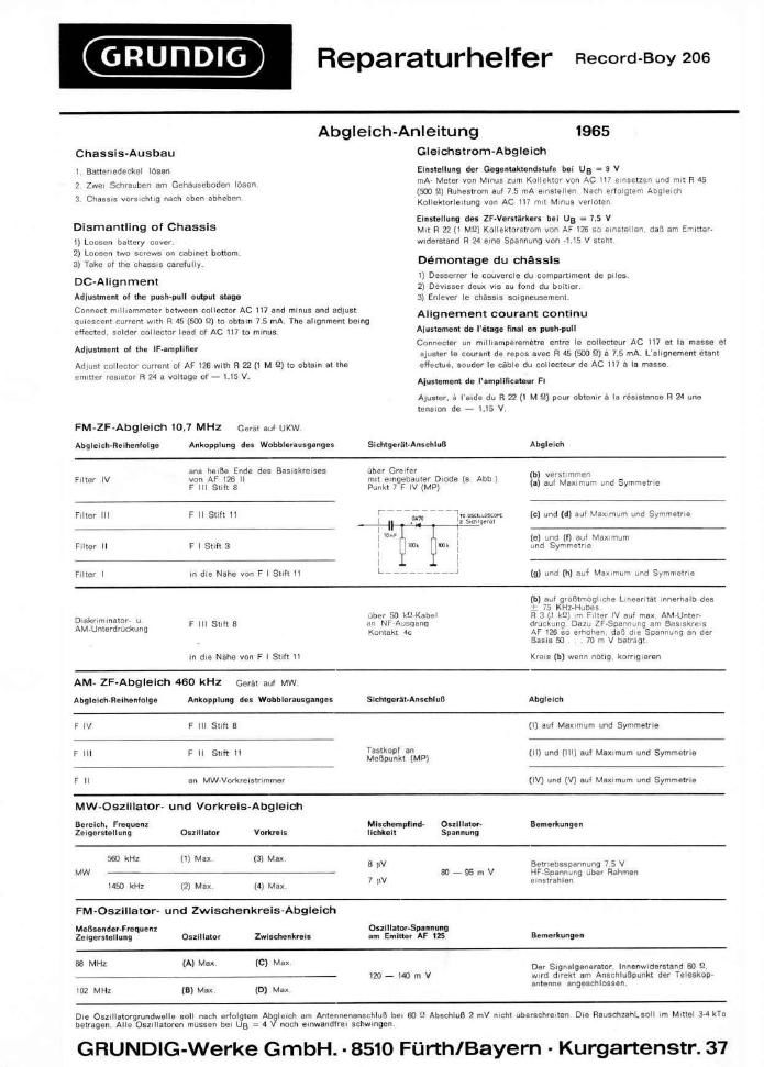 Grundig Record Boy 206 Service Manual