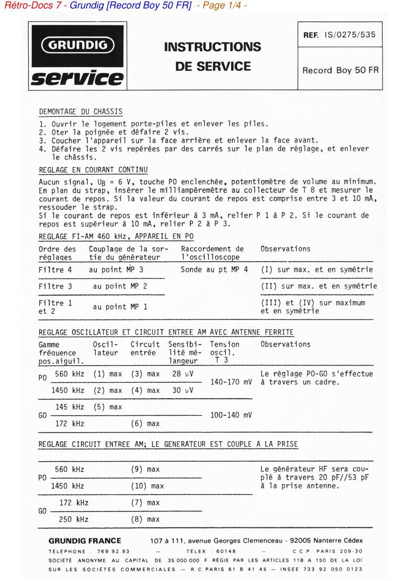 Grundig Record Boy 50 FR Service Manual