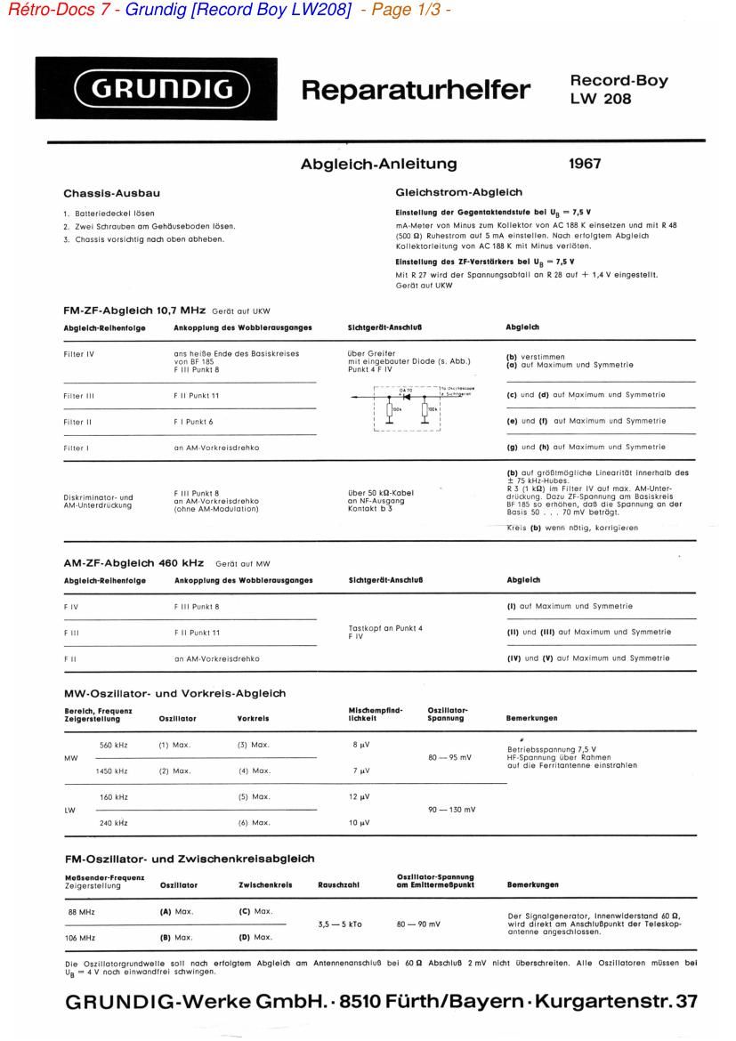 Grundig Record Boy LW 208 Service Manual