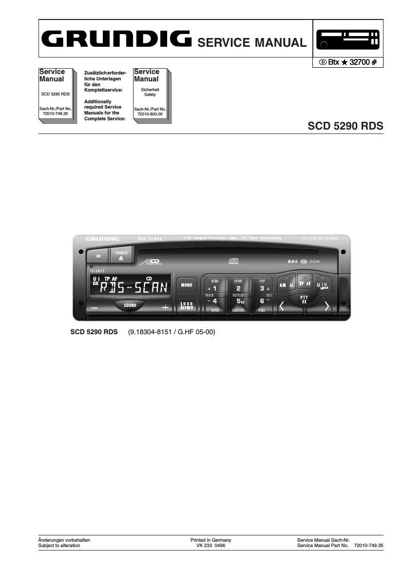 Grundig SCD 5290 RDS Service Manual