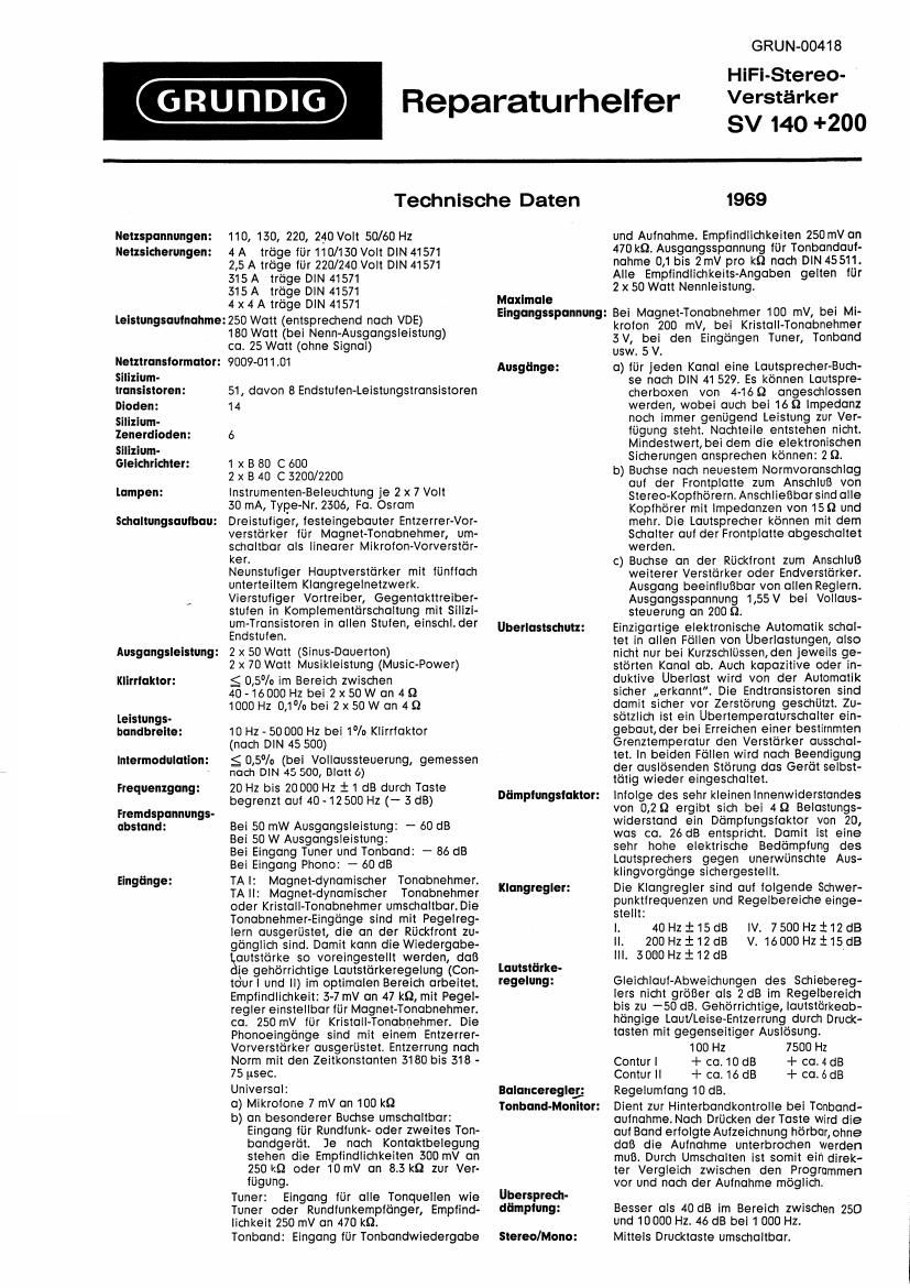 Grundig SV 140 Service Manual