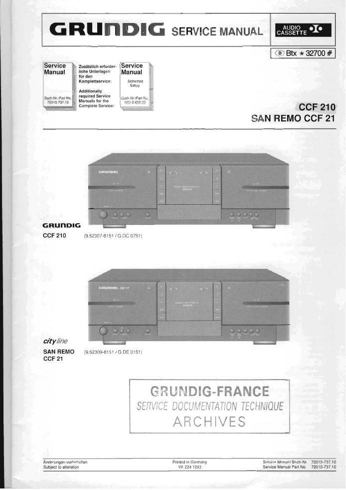Grundig San Remo CCF 21 Service Manual