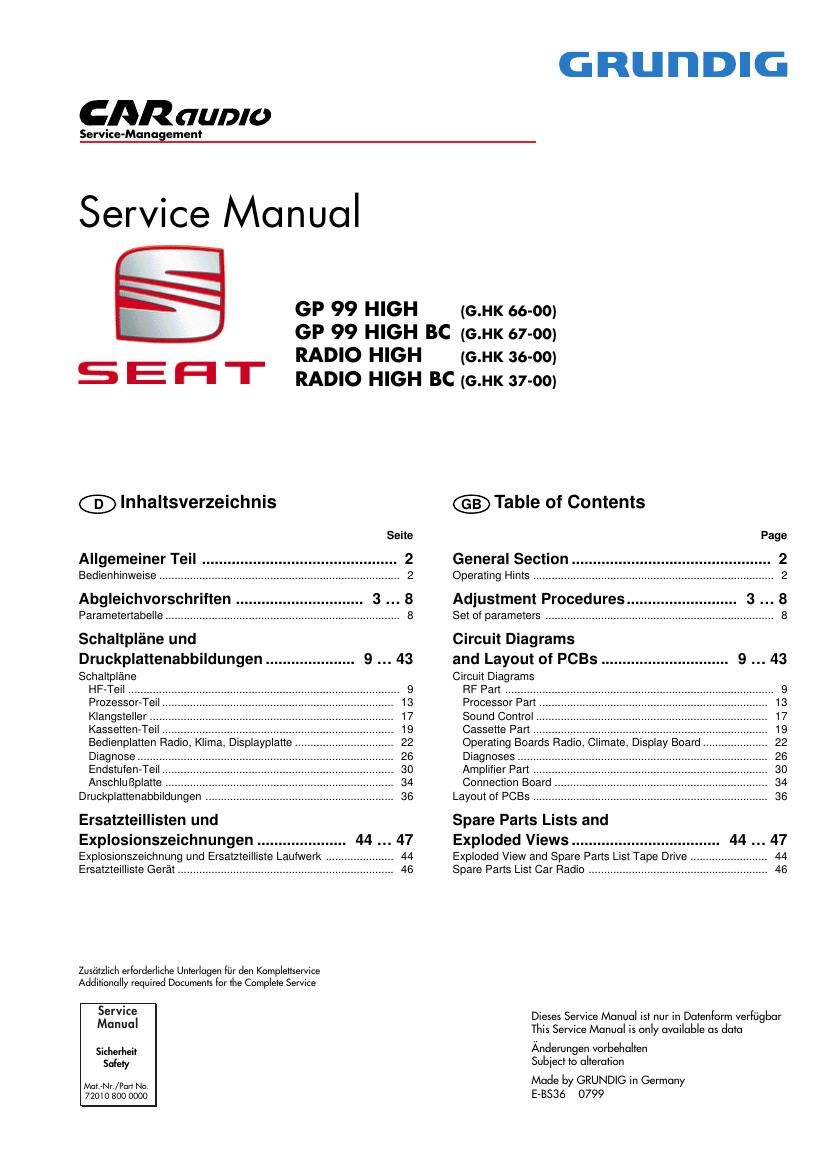 Grundig Seat GP High Service Manual