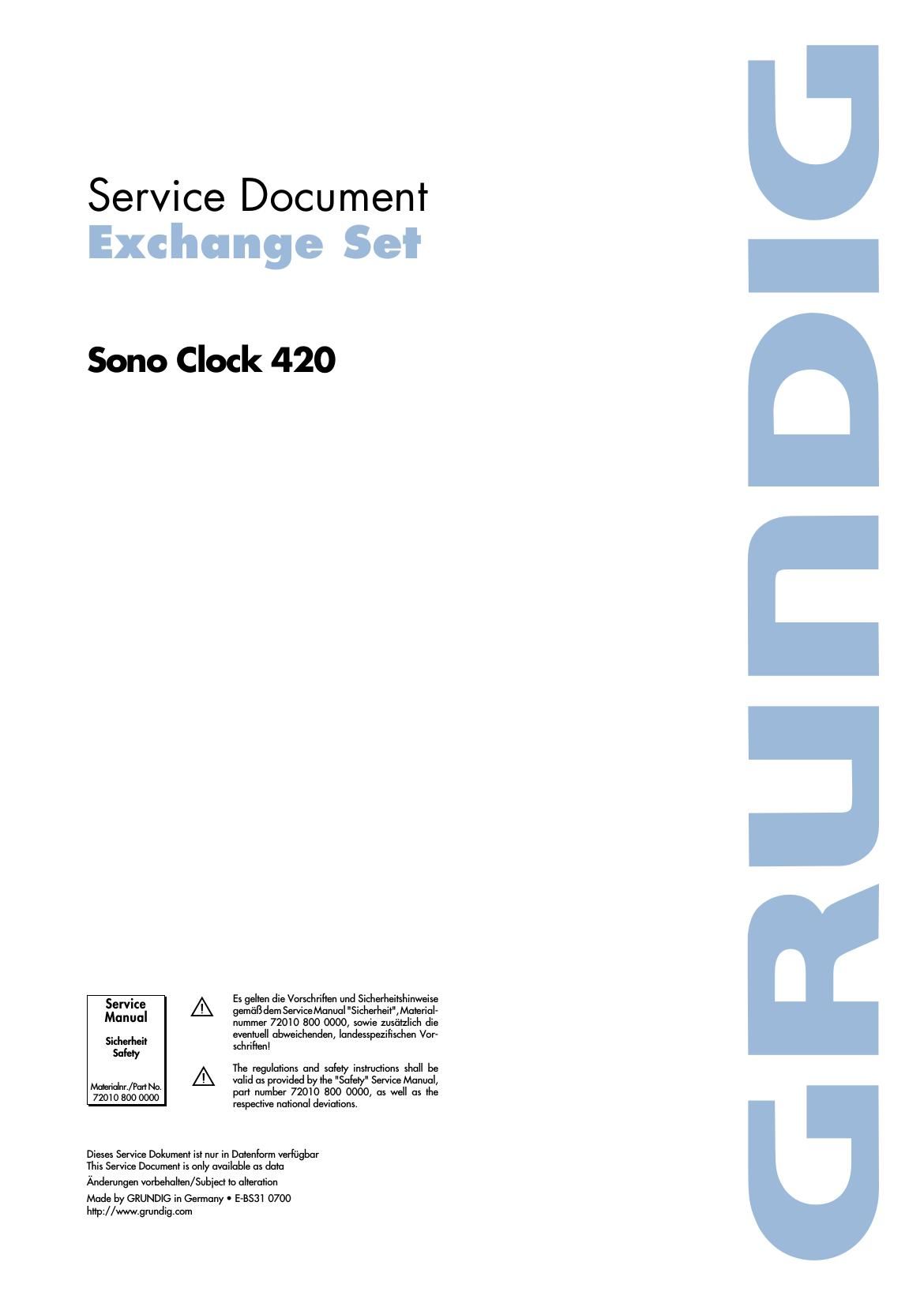 Grundig Sonoclock 420 Service Manual