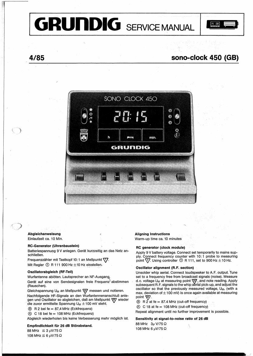Grundig Sonoclock 450 Service Manual