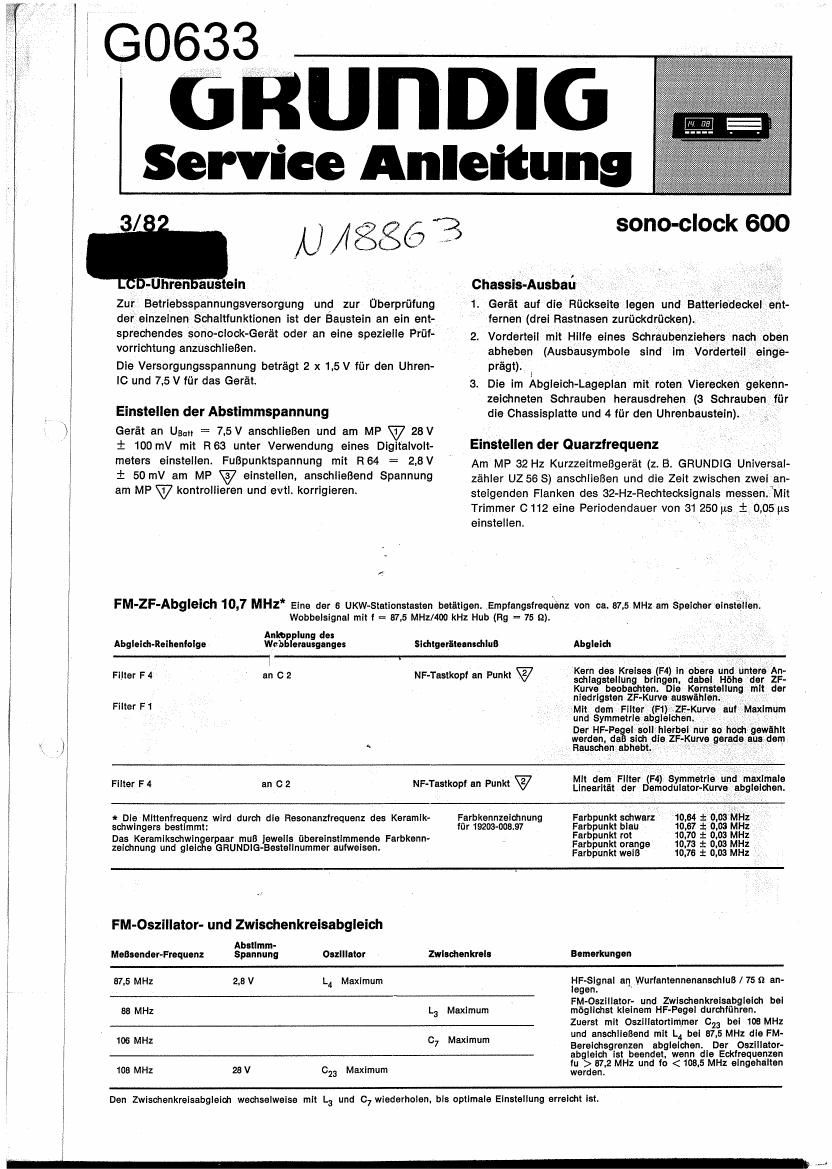 Grundig Sonoclock 600 Service Manual