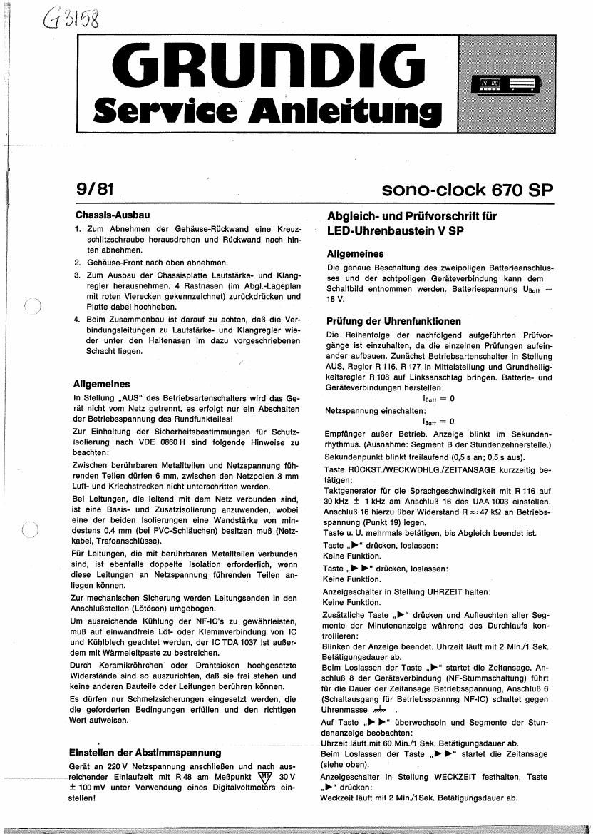 Grundig Sonoclock 670 SP Service Manual
