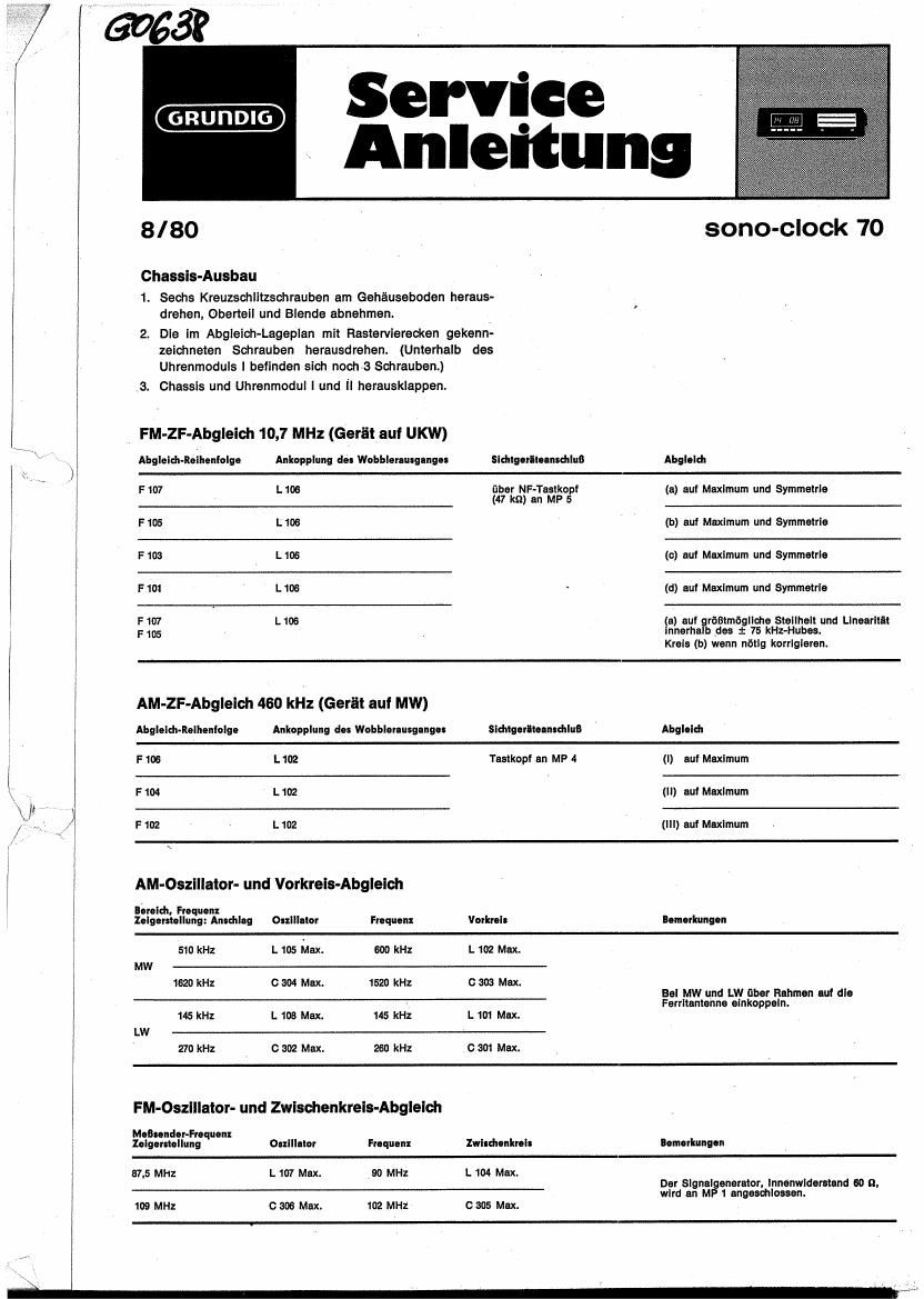 Grundig Sonoclock 70 Service Manual