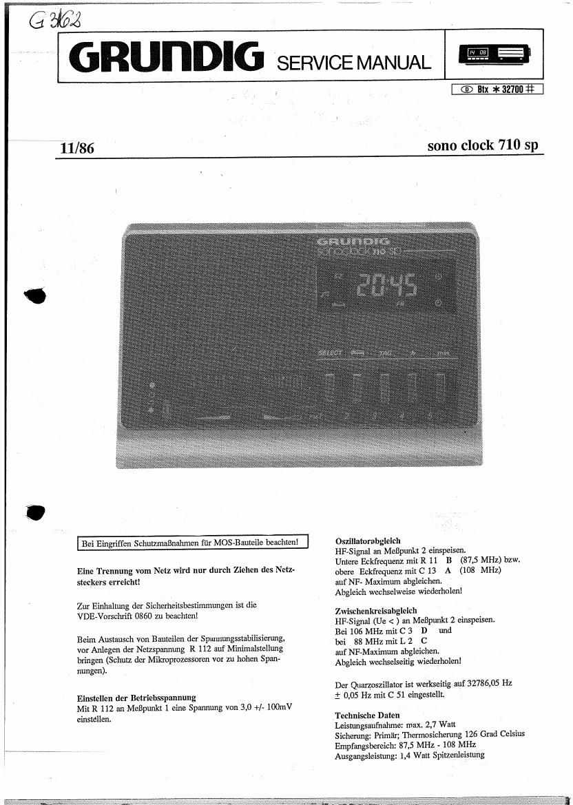 Grundig Sonoclock 710 Service Manual
