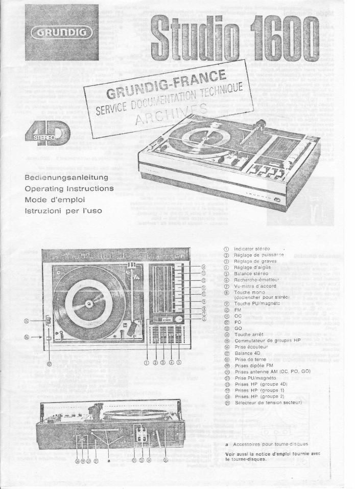 Grundig Studio 1600 Owners Manual
