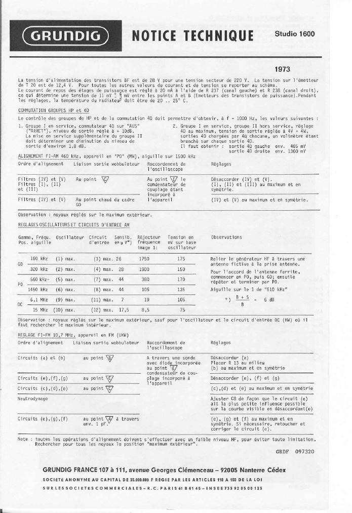 Grundig Studio 1600 Service Manual