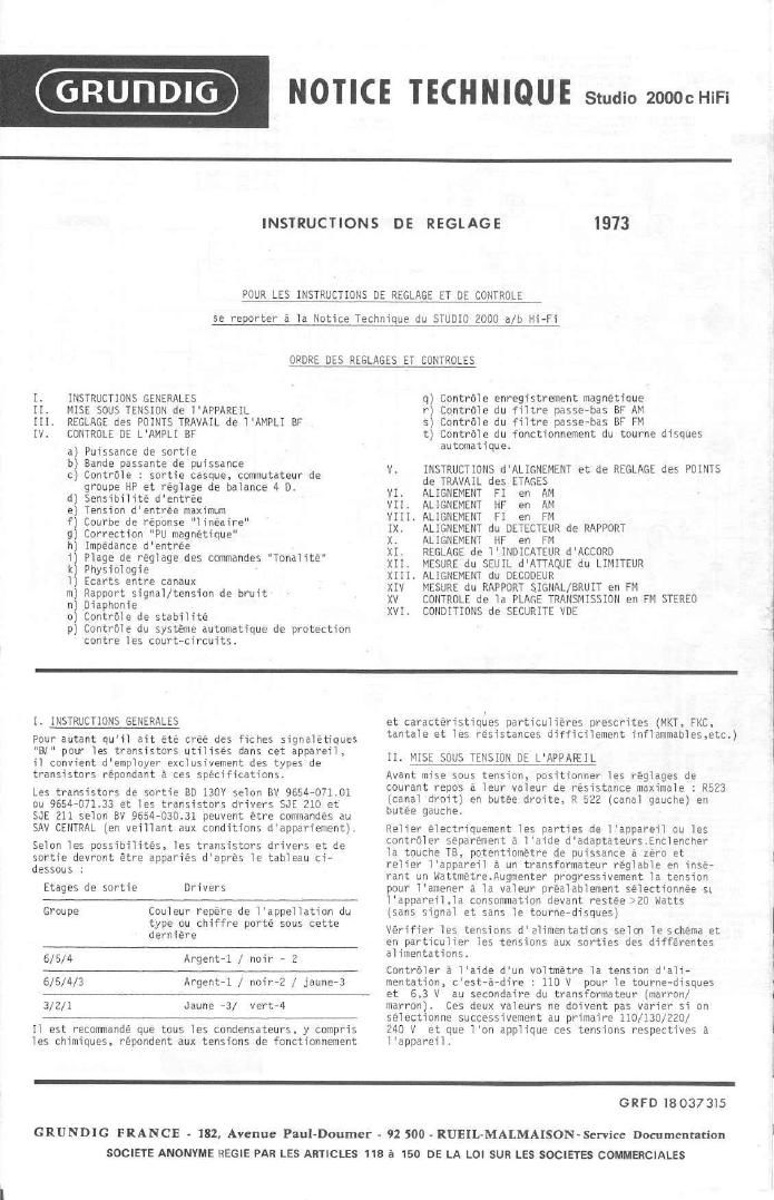 Grundig Studio 2000 C Service Manual