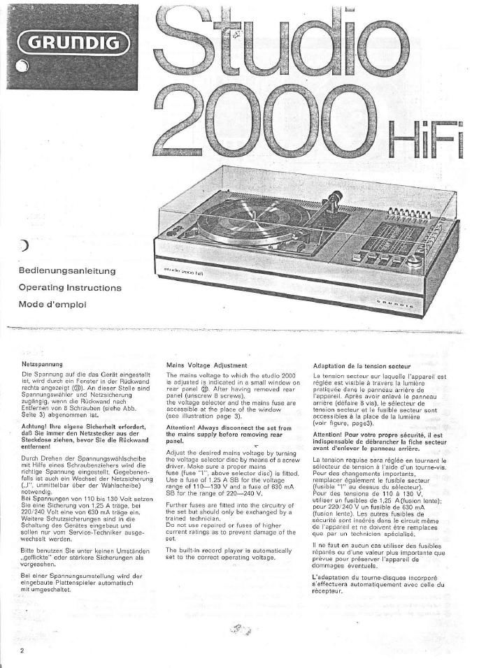 Grundig Studio 2000 Owners Manual