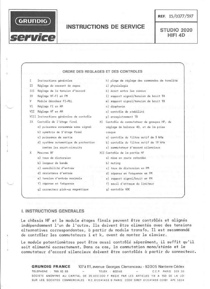 Grundig Studio 2020 Service Manual