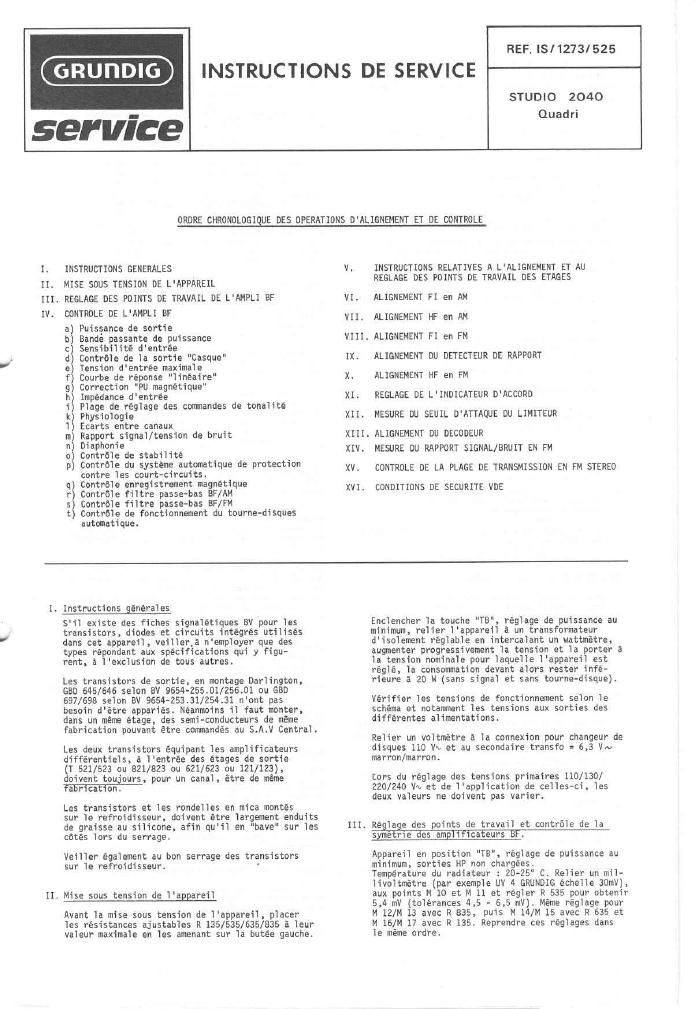 Grundig Studio 2040 Quadro Service Manual