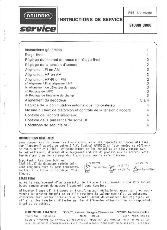 Grundig Studio 3000 Service Manual