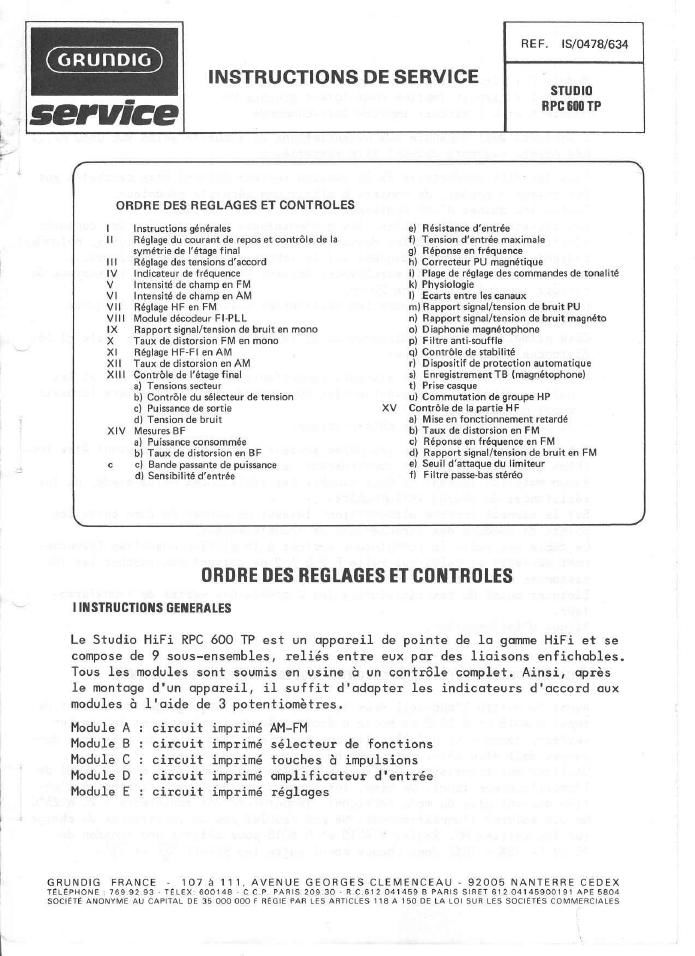 Grundig Studio RPC 600 Service Manual