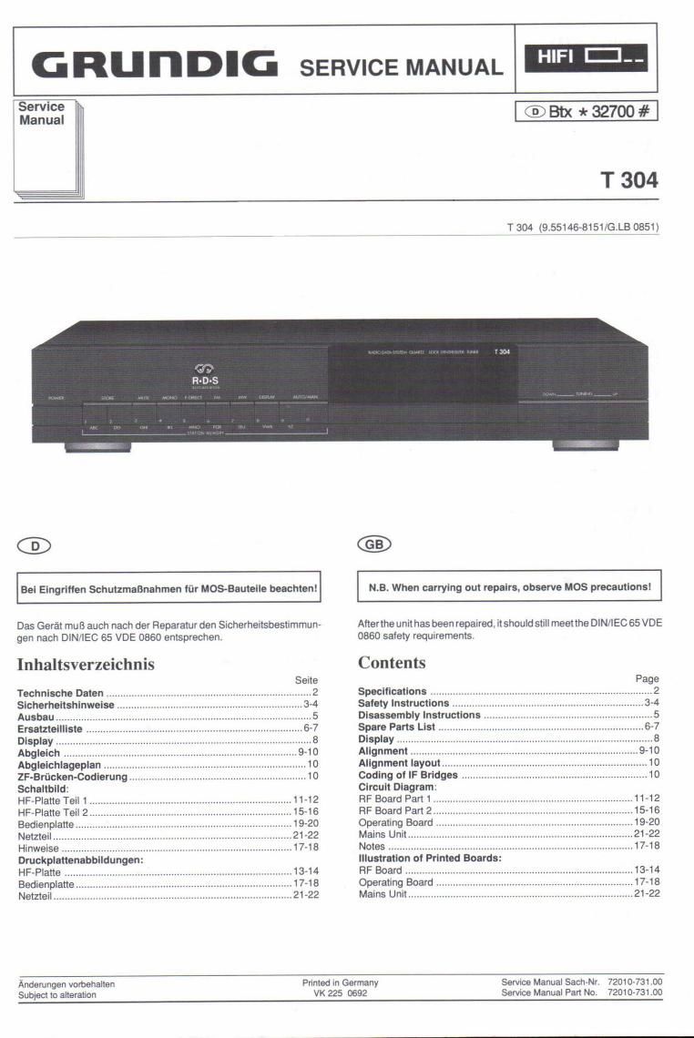 Grundig T 304 Service Manual