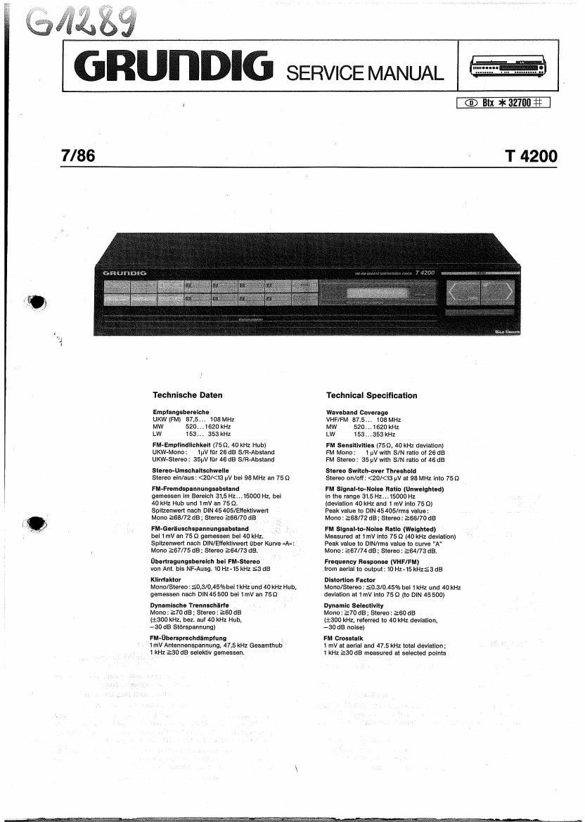 Grundig T 4200 Service Manual