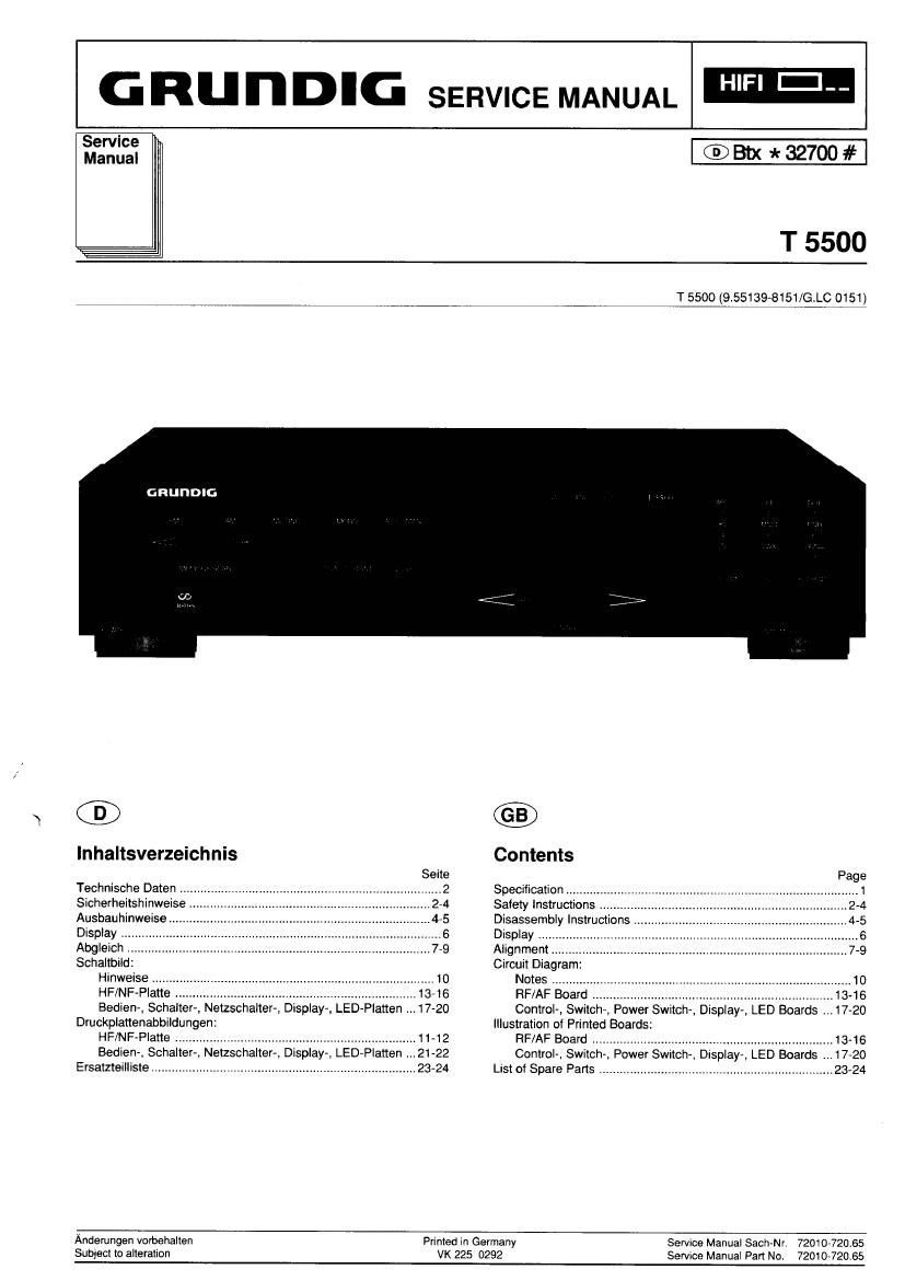 Grundig T 5500 Service Manual